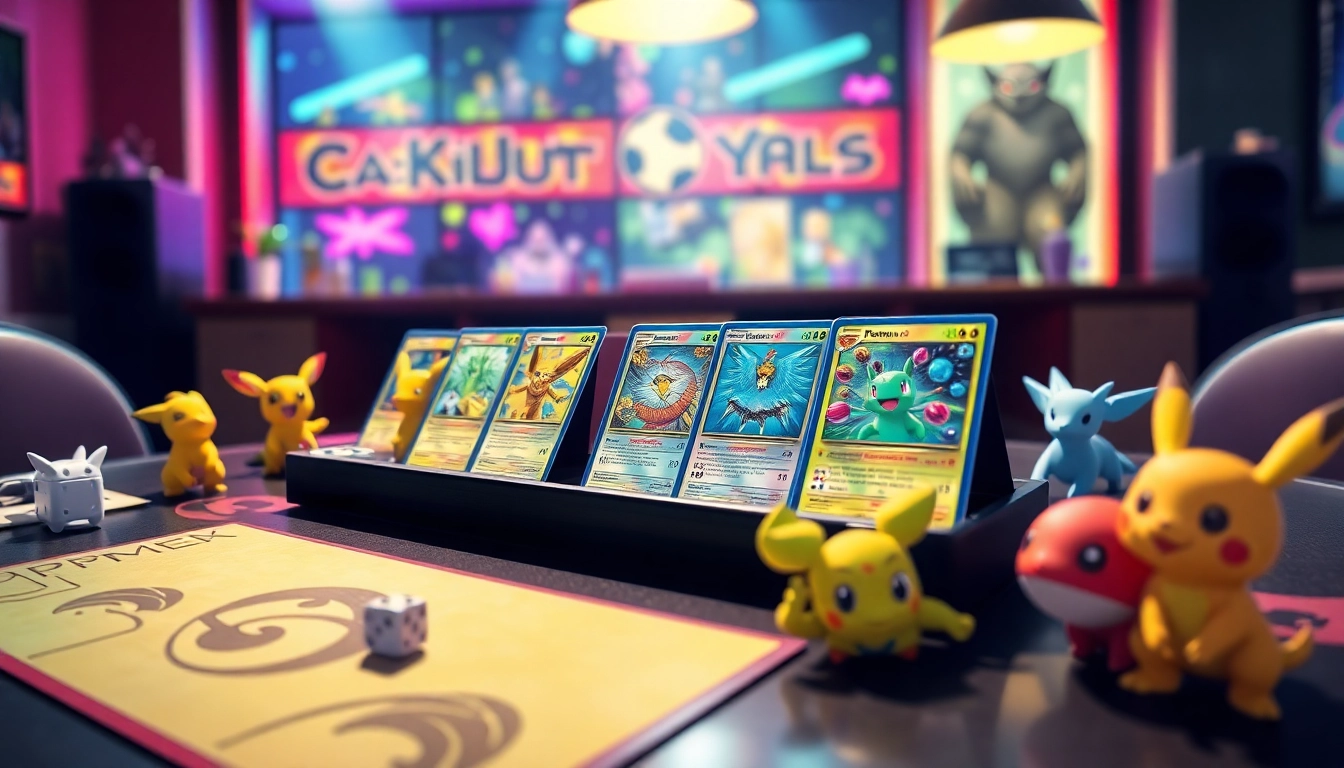 Explore a vibrant display of Pokemon cards in India, showcasing rare and holographic features on a dynamic gaming table.
